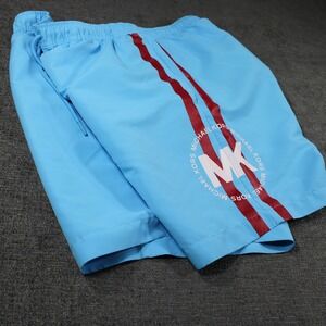 Michael Kors Mens Light Blue Swim Trunks XL Burgundy Stripe MK Logo Board Shorts